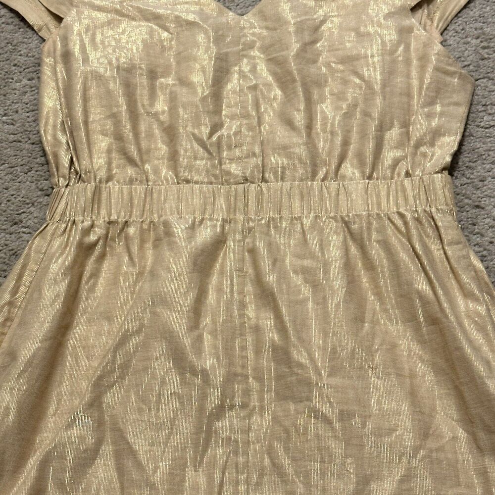 AX Armani Exchange Women 2 Dress Cotton Lurex Sleeveless V- Neck Gold Metallic - Picture 4 of 9